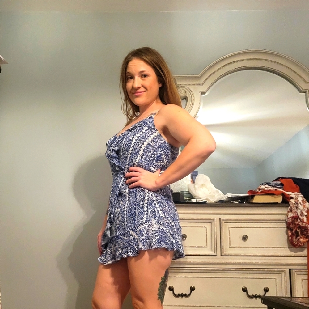 Paradise USA blue and white print mini dress